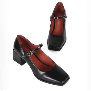 Black Mary Jane Block Heel Shoes